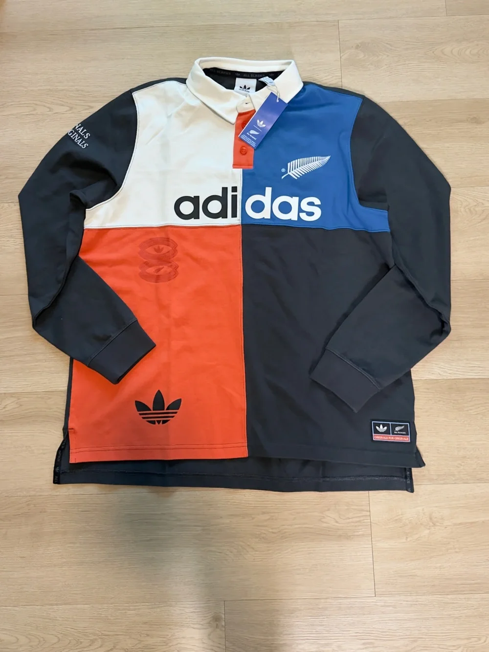 adidas Colorblock Rugby Pullover — Black Blue White Red
